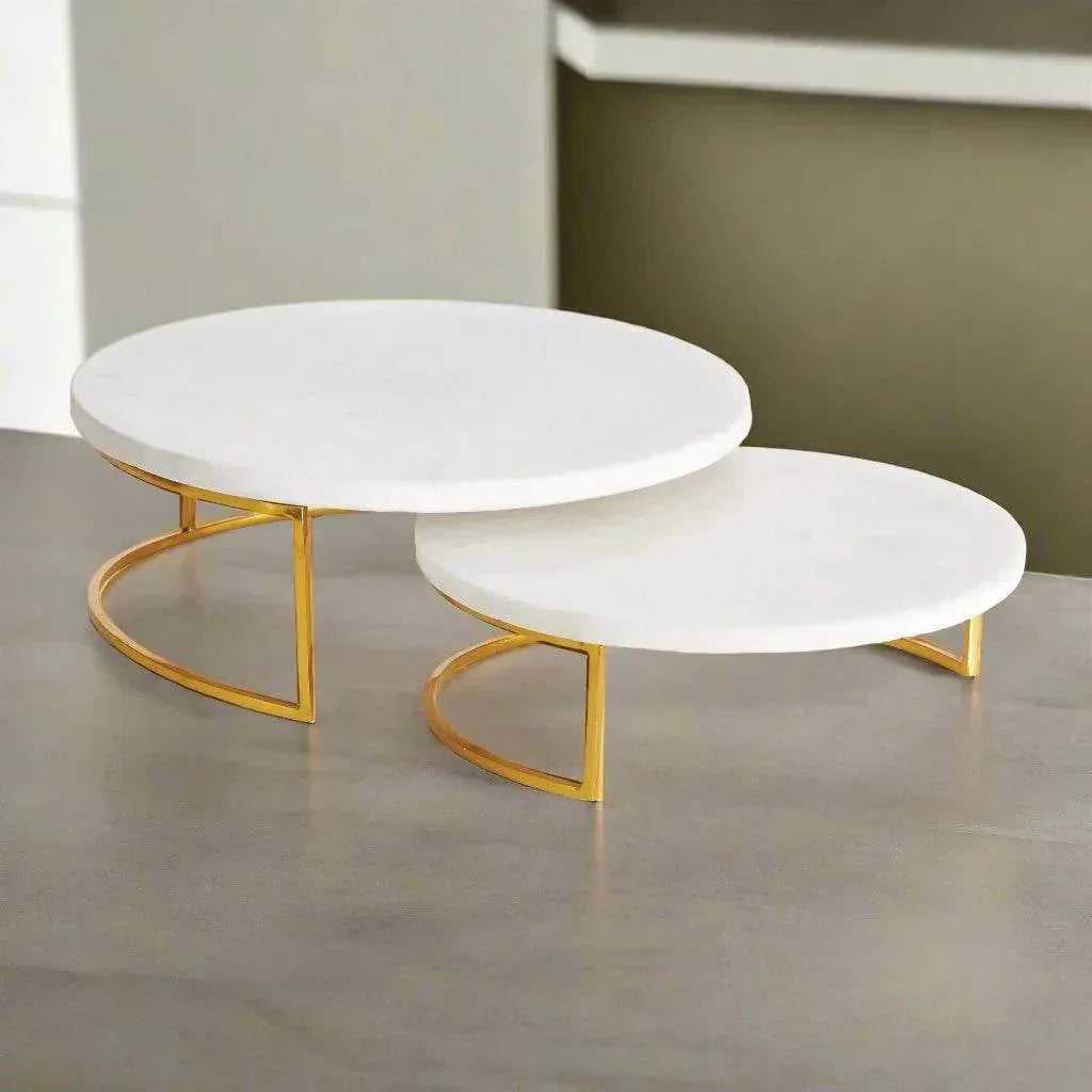 Marble & Gold Serving Stands – Set of 2