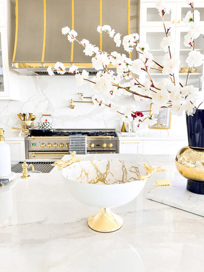 White Footed Fruit Bowl with Gold Metal Base