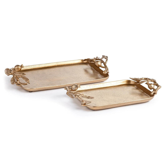 Gold Pomegranate Handle Decorative Trays – Set of 2