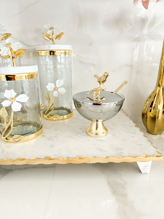 Gold & Silver Stainless Steel Sugar Bowl with Spoon