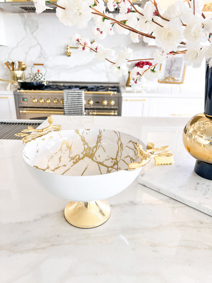 White Footed Fruit Bowl with Gold Metal Base - view 2