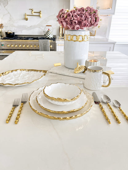 White & Gold Wavy Edge 4-Piece Dinnerware Set - view 4