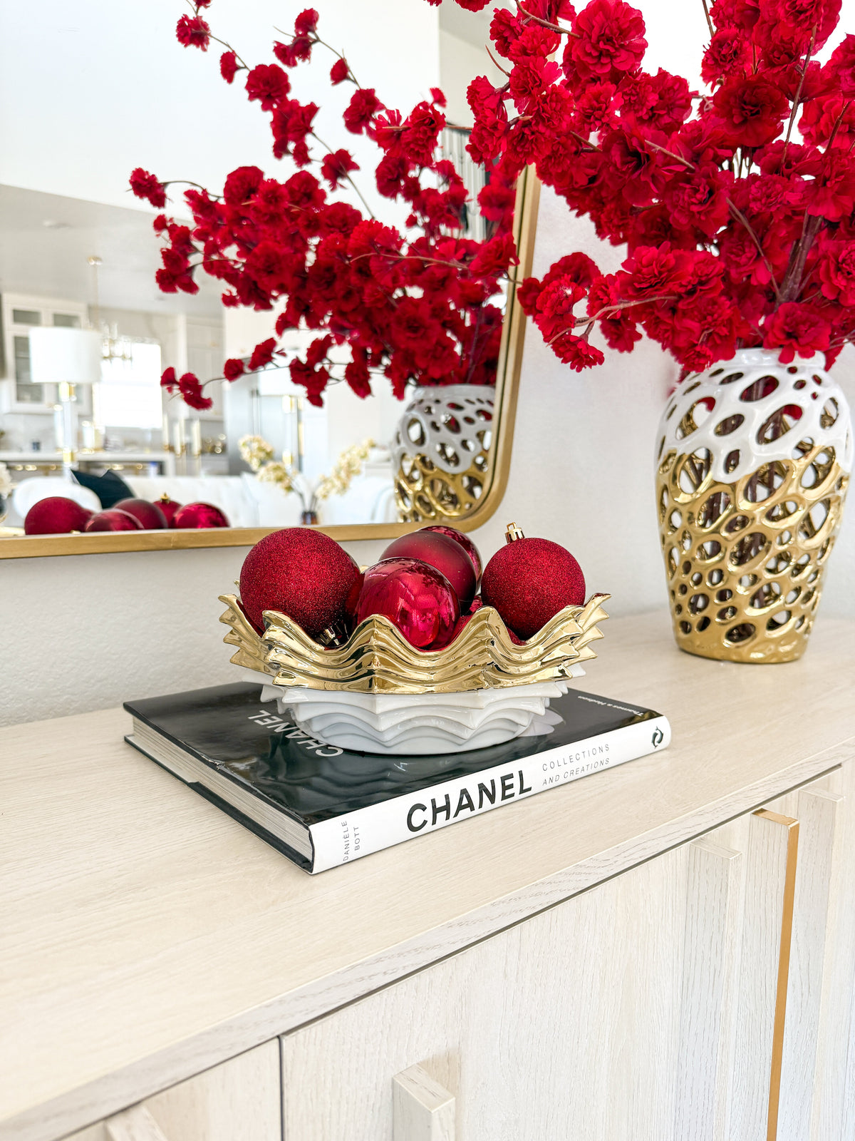 Gold-Rim Scalloped Ceramic Decorative Bowl - view 2