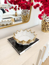 Gold-Rim Scalloped Ceramic Decorative Bowl
