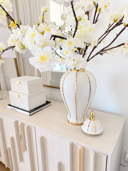 White & Gold Striped Ceramic Ginger Jar - view 3