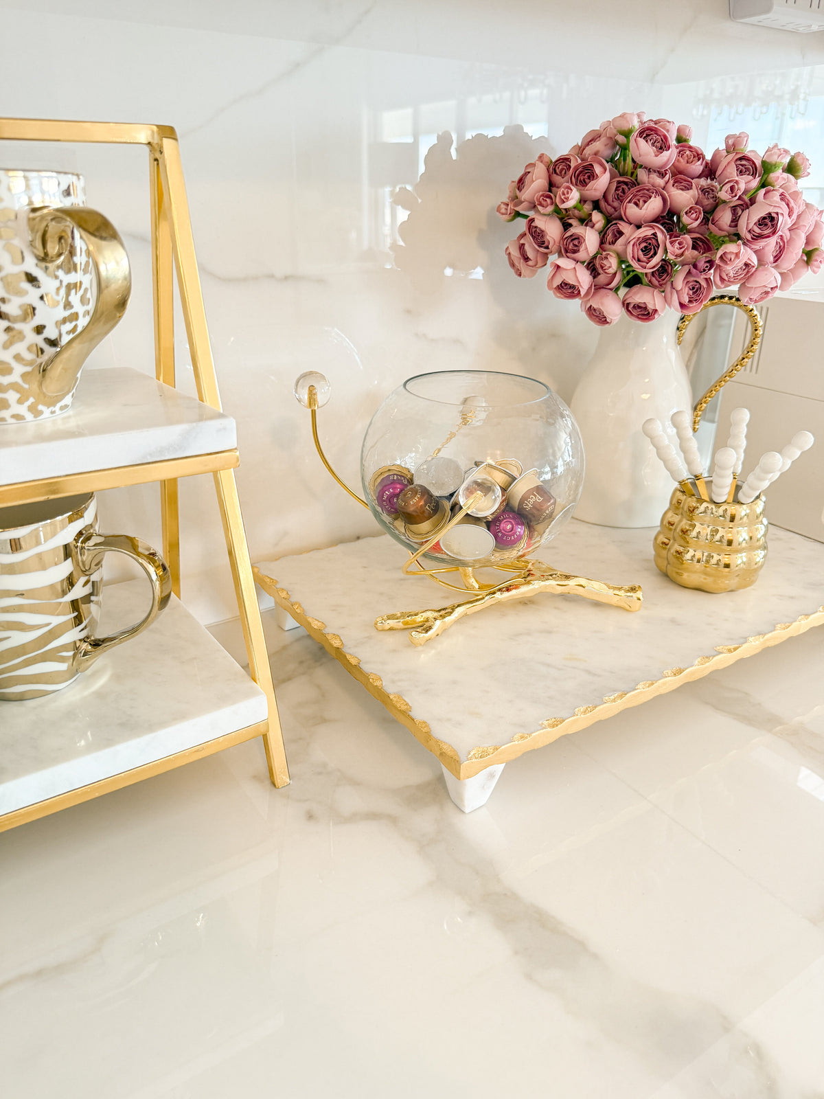 Glass Bowl with Gold Branch Base