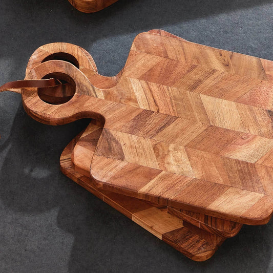 Chevron Acacia Mini Serving Boards, Set Of 4