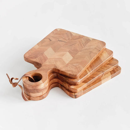 Chevron Acacia Mini Serving Boards, Set Of 4