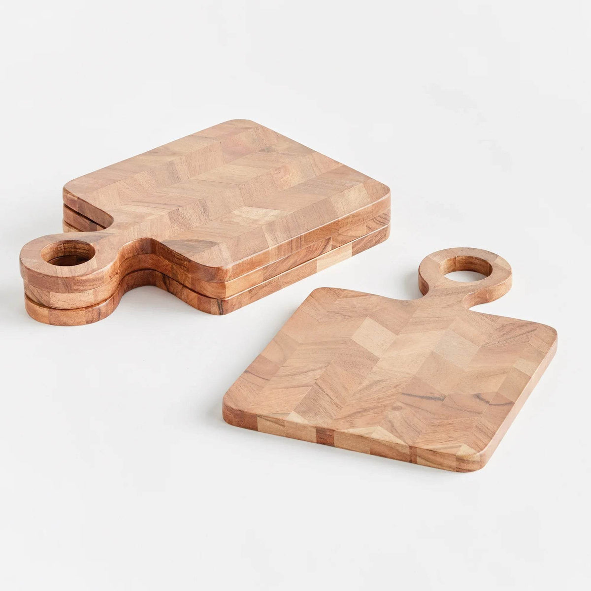 Chevron Acacia Mini Serving Boards, Set Of 4