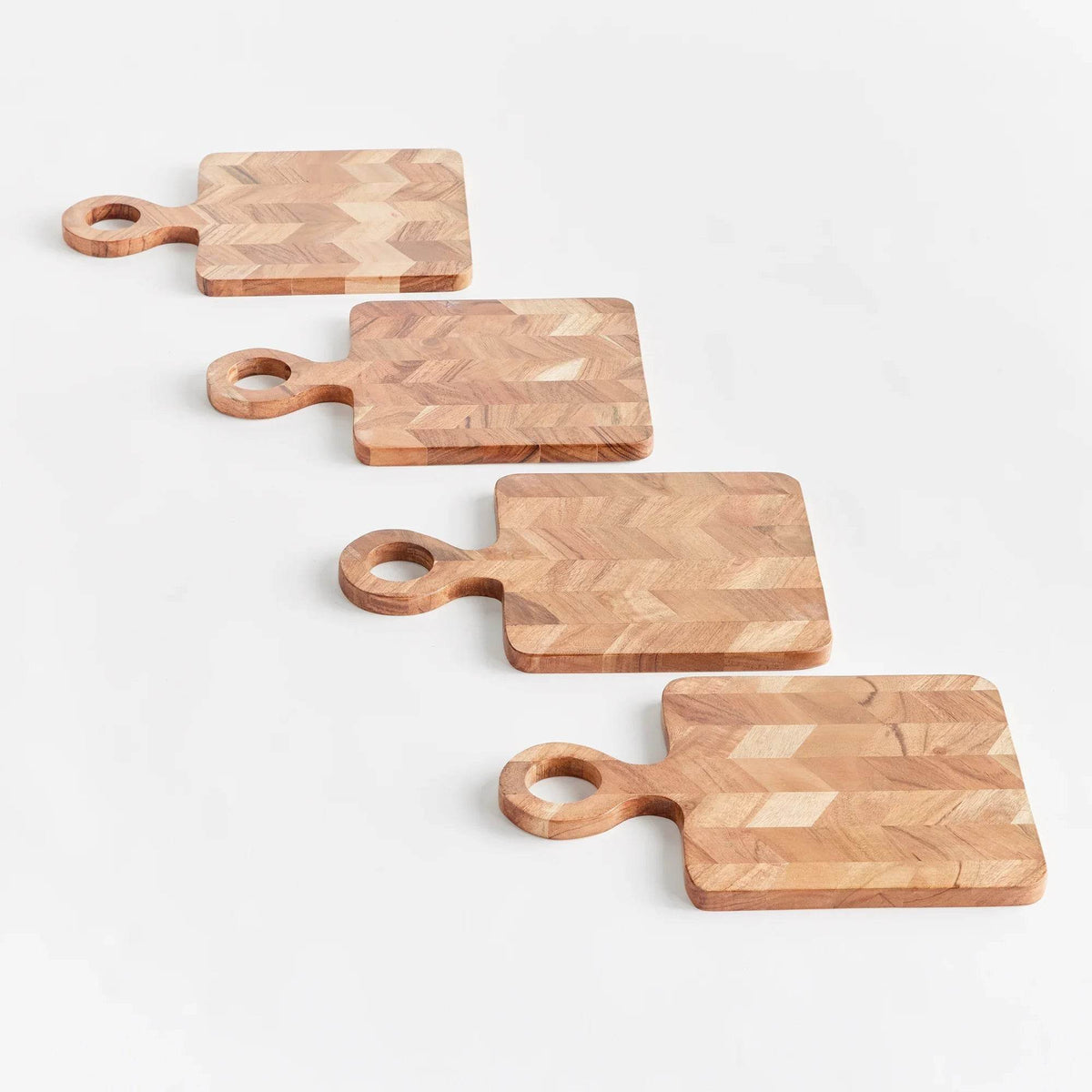 Chevron Acacia Mini Serving Boards, Set Of 4